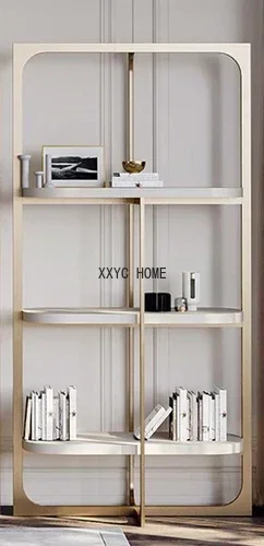 

Italian Stainless Steel Bookshelf Floor Multi-Layer Minimalist Study Shelf Office Storage Light Luxury