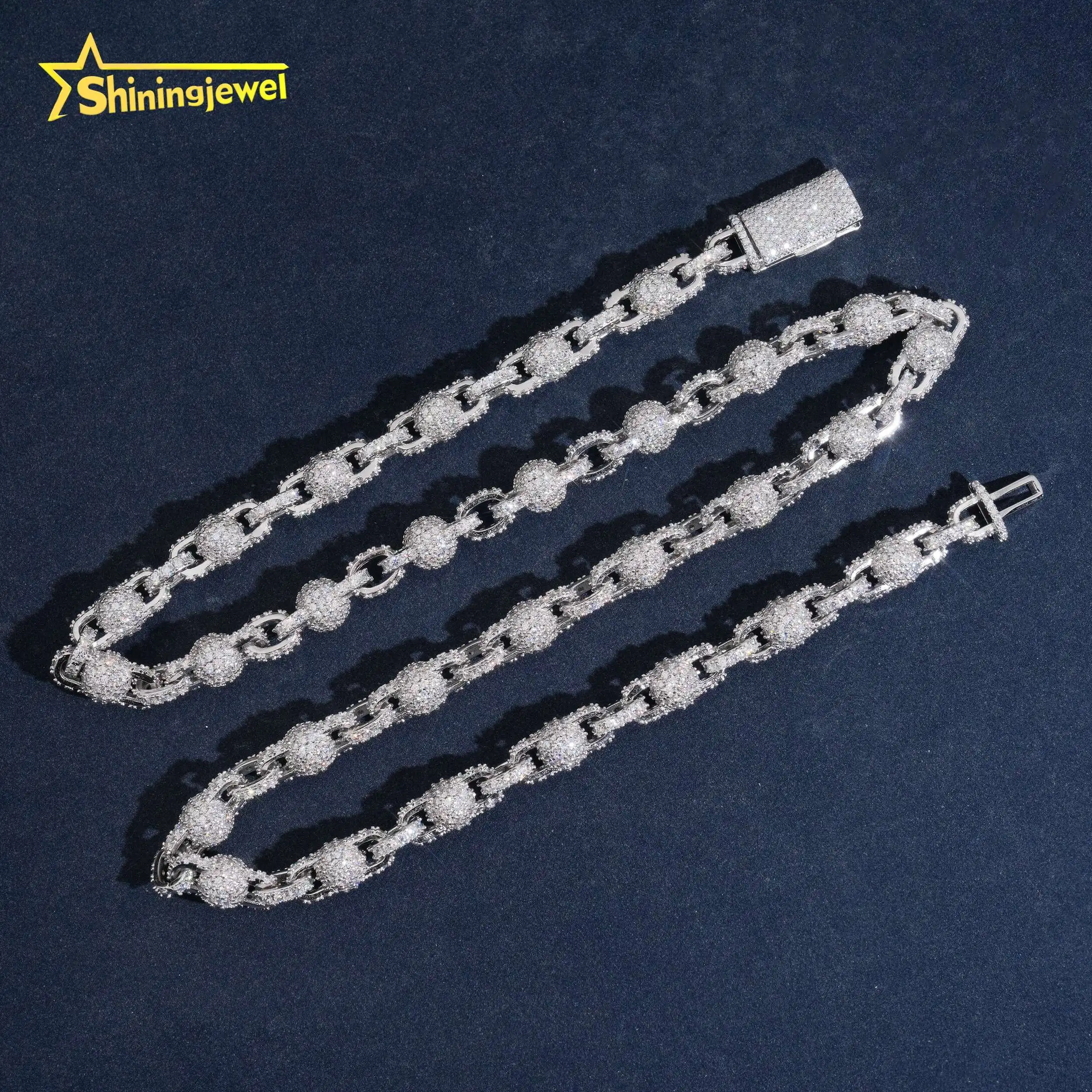 Fully Iced Out Jewelry 8mm Diamond Ball Link Chain 925 Silver Moissanite Chain VVS Chain Hip Hop Men Cuban Link Chain...