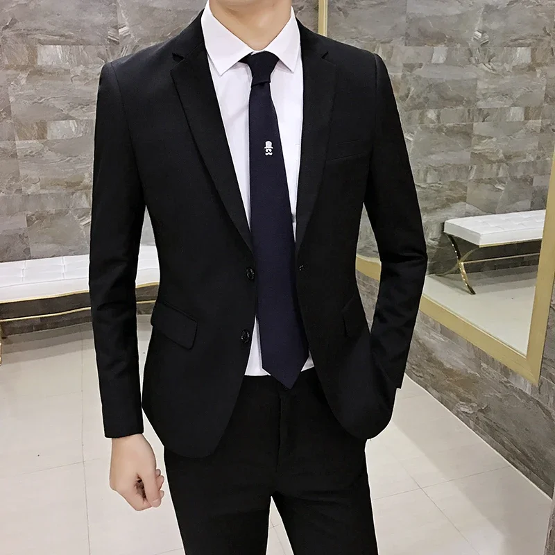 Elegant Man Suit (Blazer+ Pants) Men\'s Fashion Business Korean Version Slim-fit Wedding Professional Gentleman Suit  Suit Men