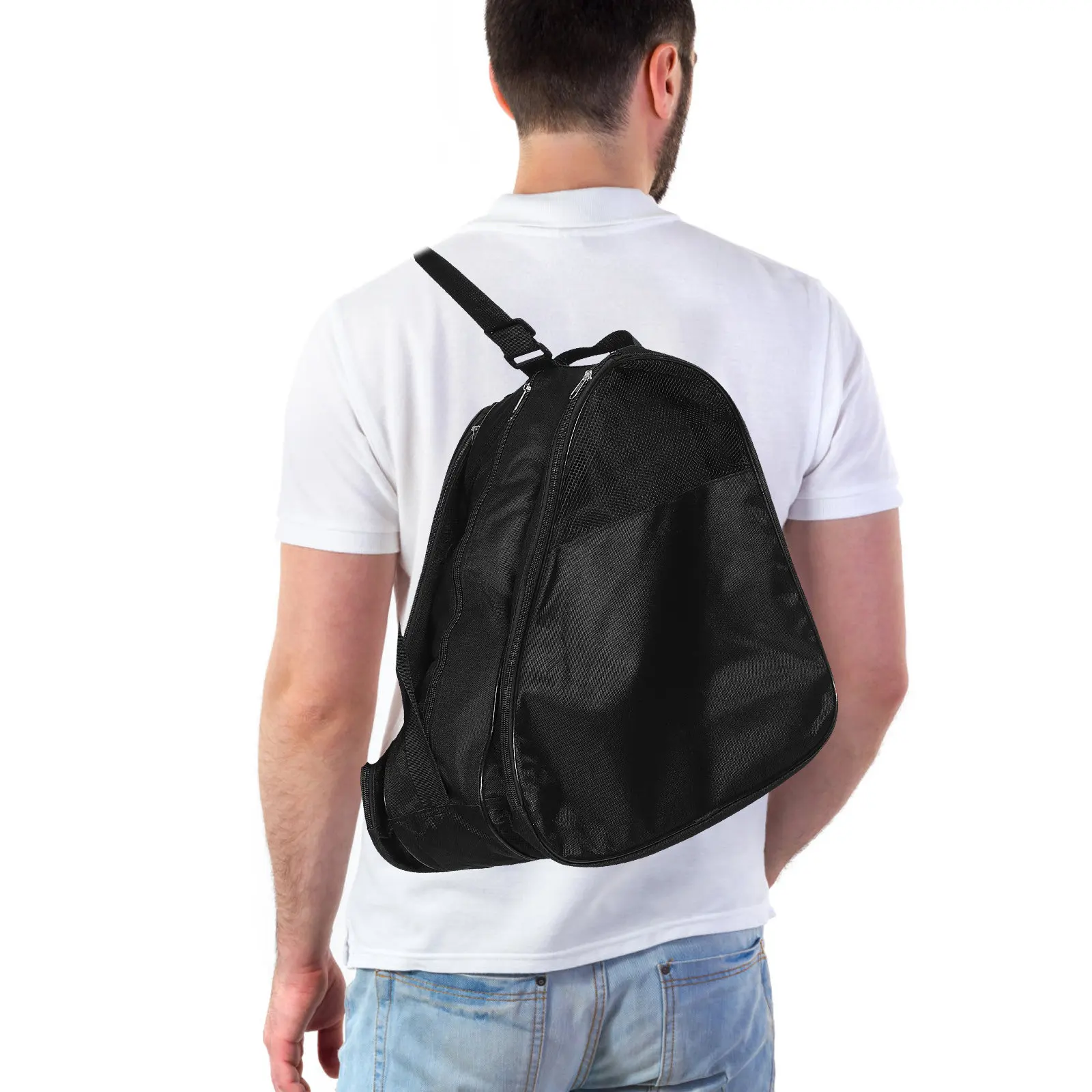 

Large Capacity Roller Skates Bag Multi-Use Black Mesh Skating Shoes Organizer Protective Skate Storage Pouch for Inline Ice