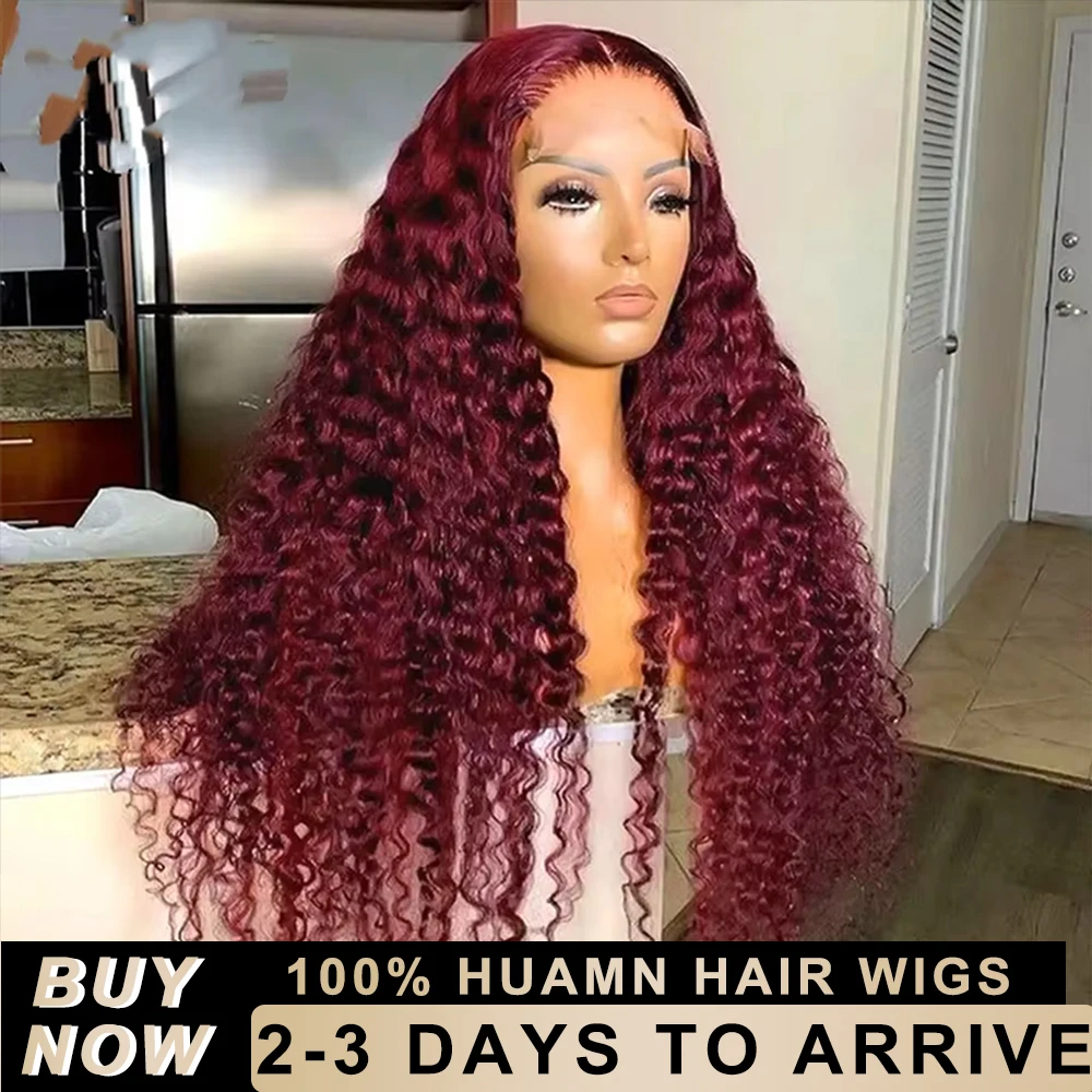 

30 Inch Curly Burgundy 13x6 Hd Lace Frontal Wig 99J Colored Human Hair Wigs For Women 13x5 Deep Water Wave Curly Lace Front Wig