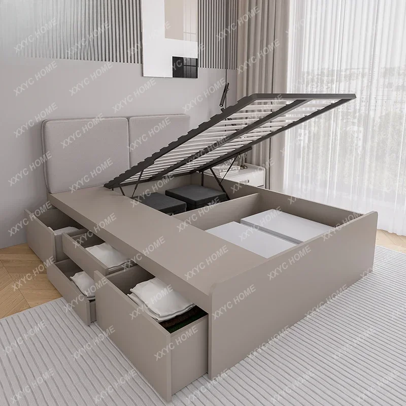 Small apartment floor bed single tatami storage row skeleton double simple side opening air pressure high box bed