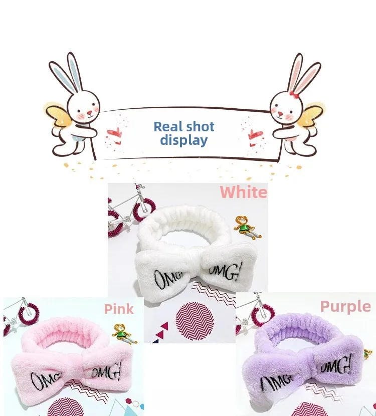 1-teiliges Plüsch-Schleifen-Stirnband, niedlicher und lustiger Badezimmer-Stil, Hautpflege und Make-up, auffälliges Heim-Styling, mehrere Farben – Detail 6