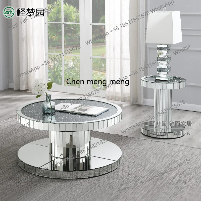 طاولة شاي اسكندنافية مستديرة وحديثة وبسيطة وخفيفة فاخرة وطاولة عرض زاوية ومرآة وطاولة مستديرة صغيرة #4