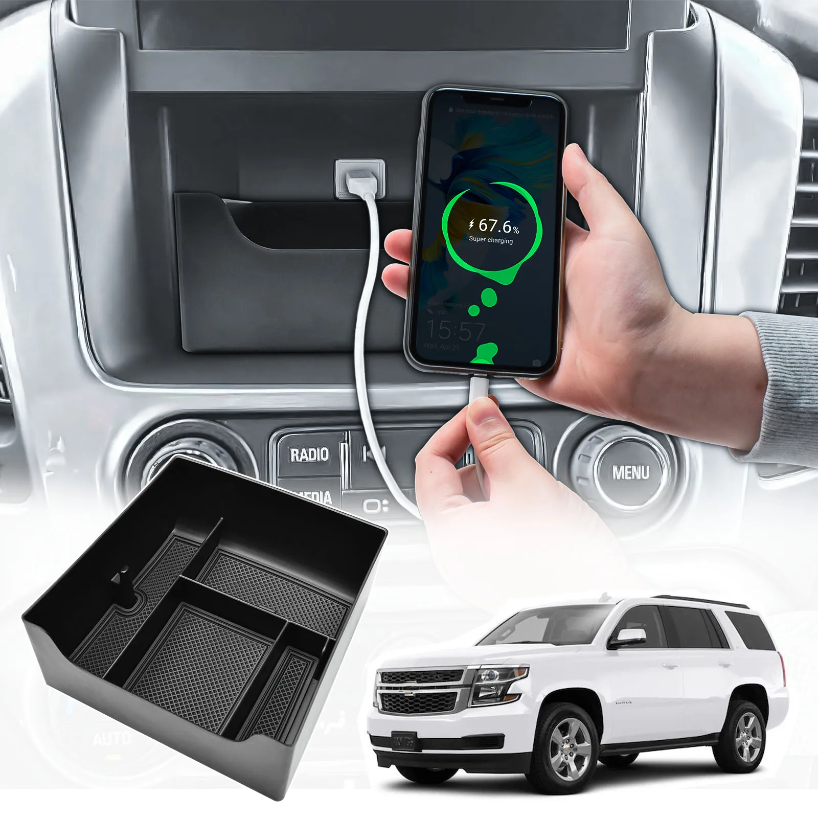 

Center Console Navigation Screen Rear Tray Drawer Storage Box Organizer for 2015-2020 GMC Yukon/2015-2020 Chevy Suburban/Tahoe