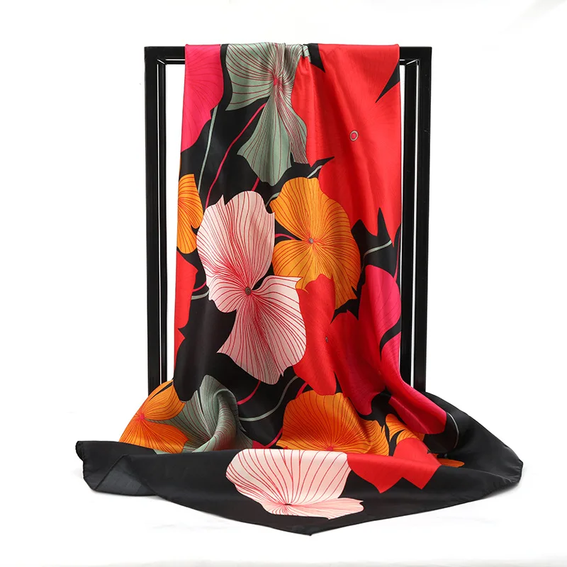 Women Foulard Elegant Luxury Brand Square Bandana Scarf Shawl Silk Feeling Satin Female Hijab Lady Wrap Kerchief 90cm