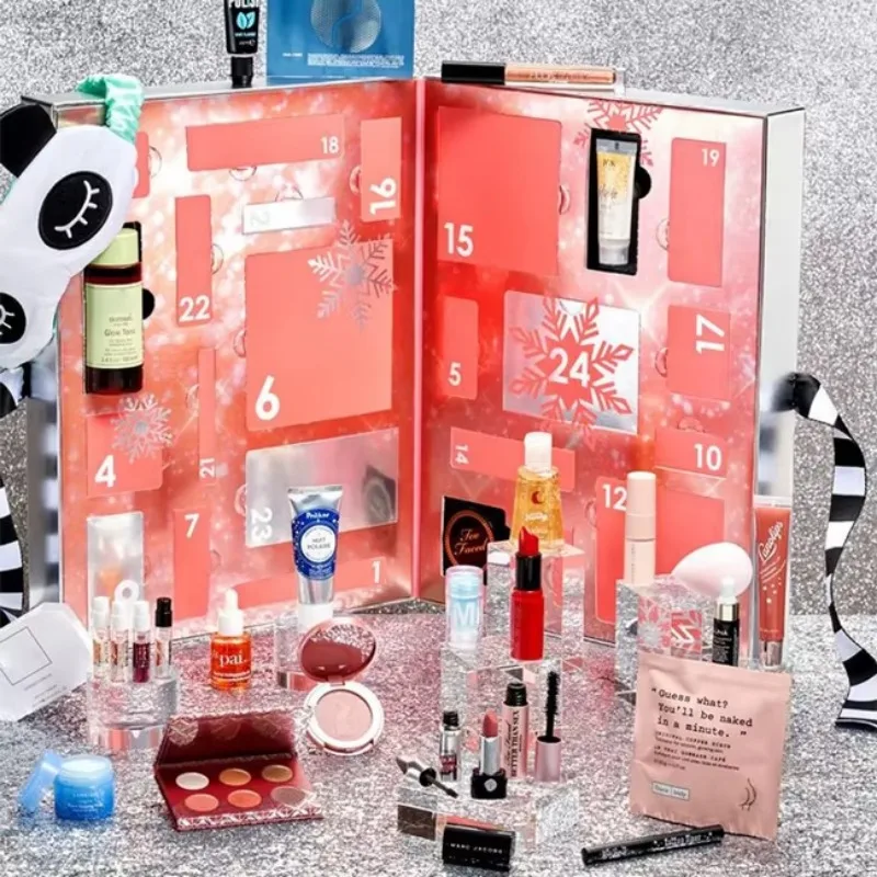 Anpassung.Anpassung.Deluxe Custom 24-Tage-Rosa-Weihnachts-Adventskalender, leere Blindbox, Schwammfutter für Geschenkverpackung
