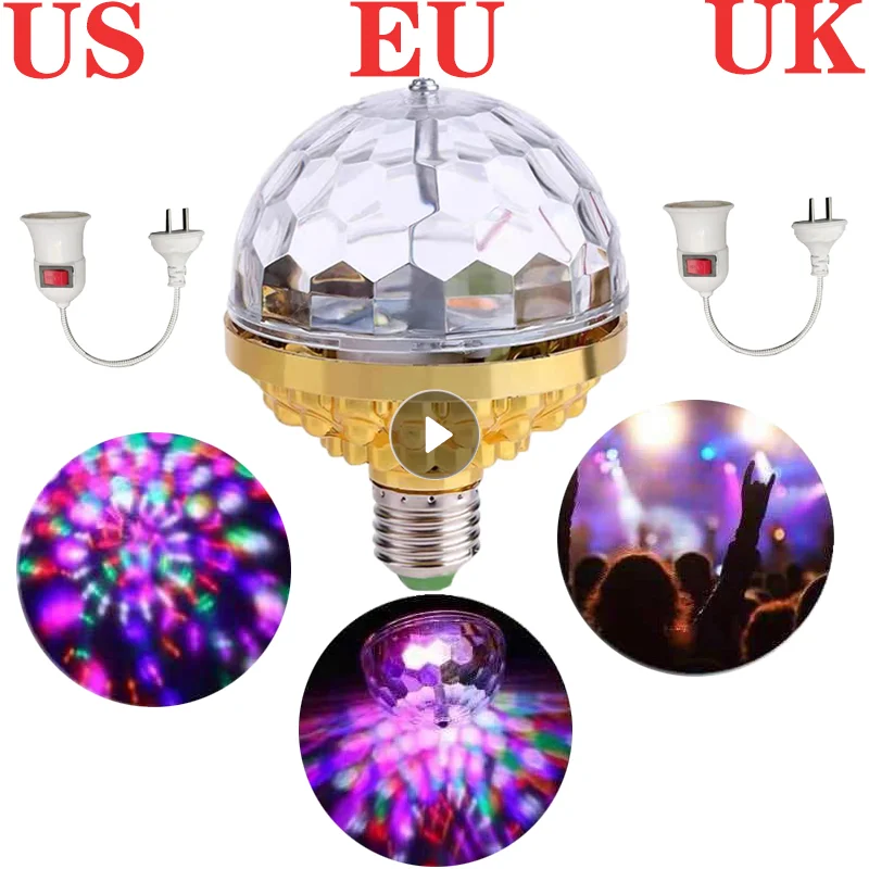 

Colorful Disco Rotating Magic Ball Light Bulb With Sockets Magic Ball RGB LED Stage Light For Home Room Dance Parties Lighting