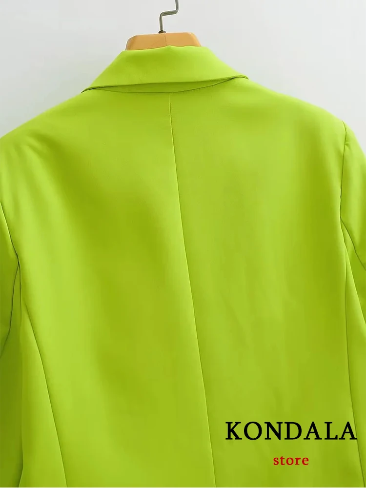 KONDALA Office Lady Solid Fluorescent Green Women V Neck Oversized Blazer Single Button Jackets Fashion 2022 Pockets Blazer