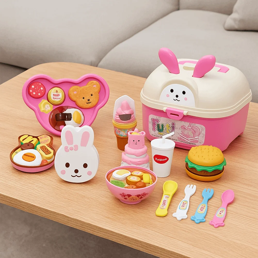 

Japanese Little BearShape Pudding Feeding Set Pretend Play Early Education Lunch Box Pudding Role Play Kawaii Play House