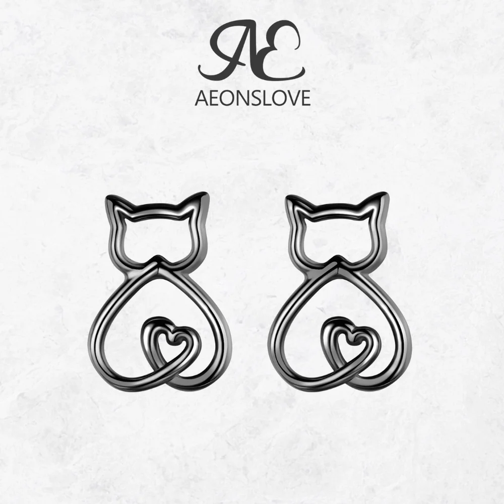 

AEONSLOVE 925 Sterling Silver Cat Earrings for Women No Allergic Cute Black Cat Stud Earrings Gothic Jewelry Birthday Party Gift