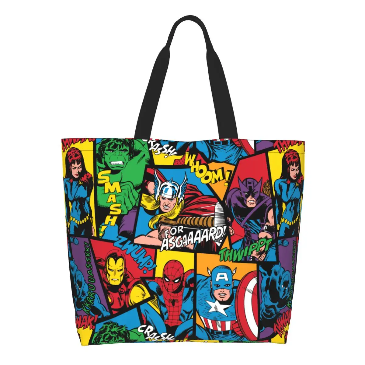 Custom Superheros Movie Canvas Shopping Bag Women Durable Large Capacity Groceries Action Spider Man Comics Shopper Tote Bags