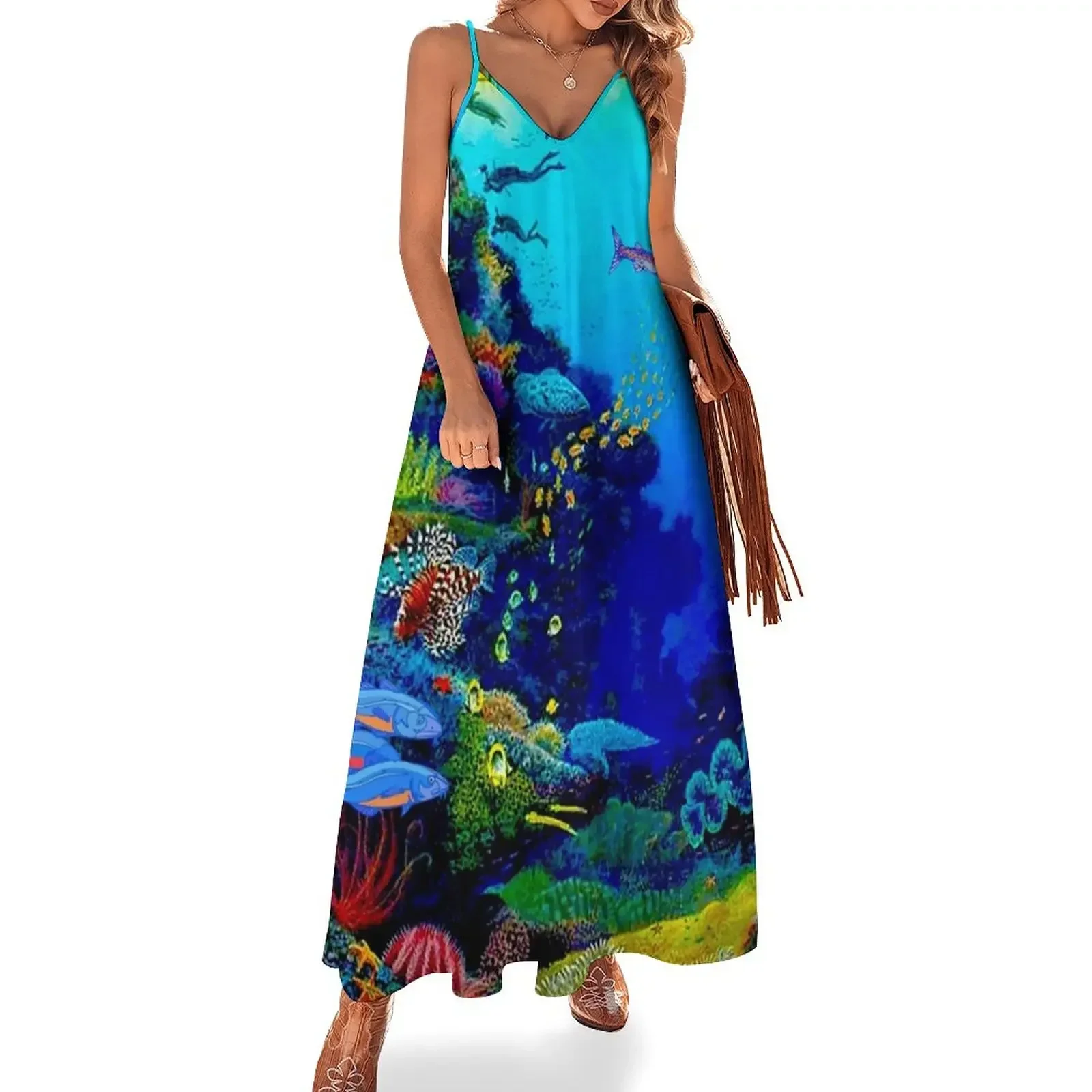 

QUEENSLAND AUSTRALIA Great Barrier Reef Travel Print Sleeveless Dress evening dress Dress