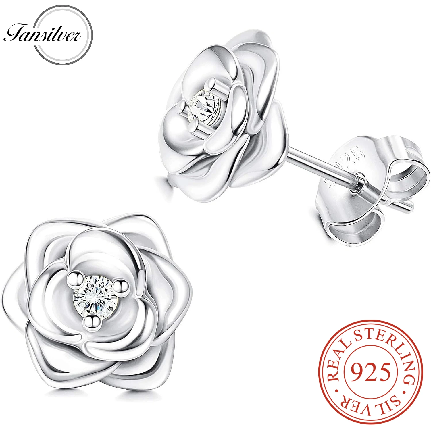 

Fansilver 925 Sterling Silver Rose 5A Zirconia Earrings Studs for Women CZ Jewellry Gift Set for Christmas Birthday Wedding
