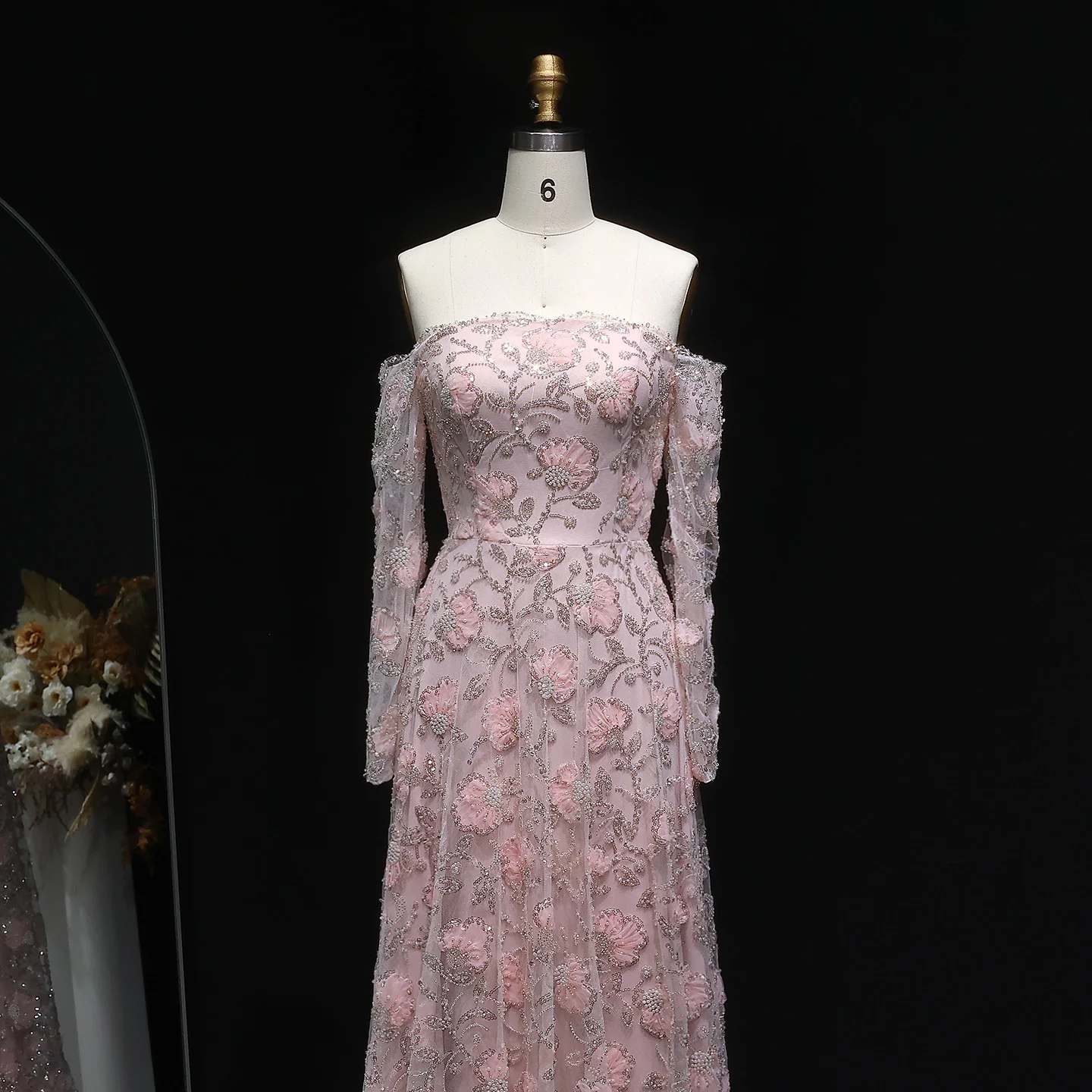 Sharon disse elegante fora do ombro vestido de noite manga longa luxruy frisado árabe festa vestidos de baile para mulher ss638 personalizado