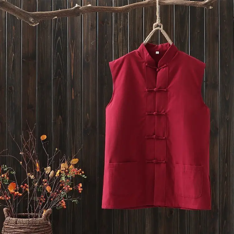 

Весенне-осенний хлопковый льняной жилет ручной работы для тай-чи, воротник-стойка, однослойный костюм Тан-су...