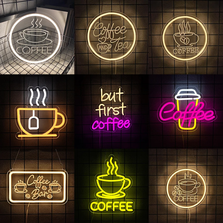 Kaffee-Neonschild, LED-Kaffeebar-Schild für Unternehmen, USB-betriebene helle Neon-Kaffeeschilder für Kaffeebar, Küche, Party, Wanddekoration