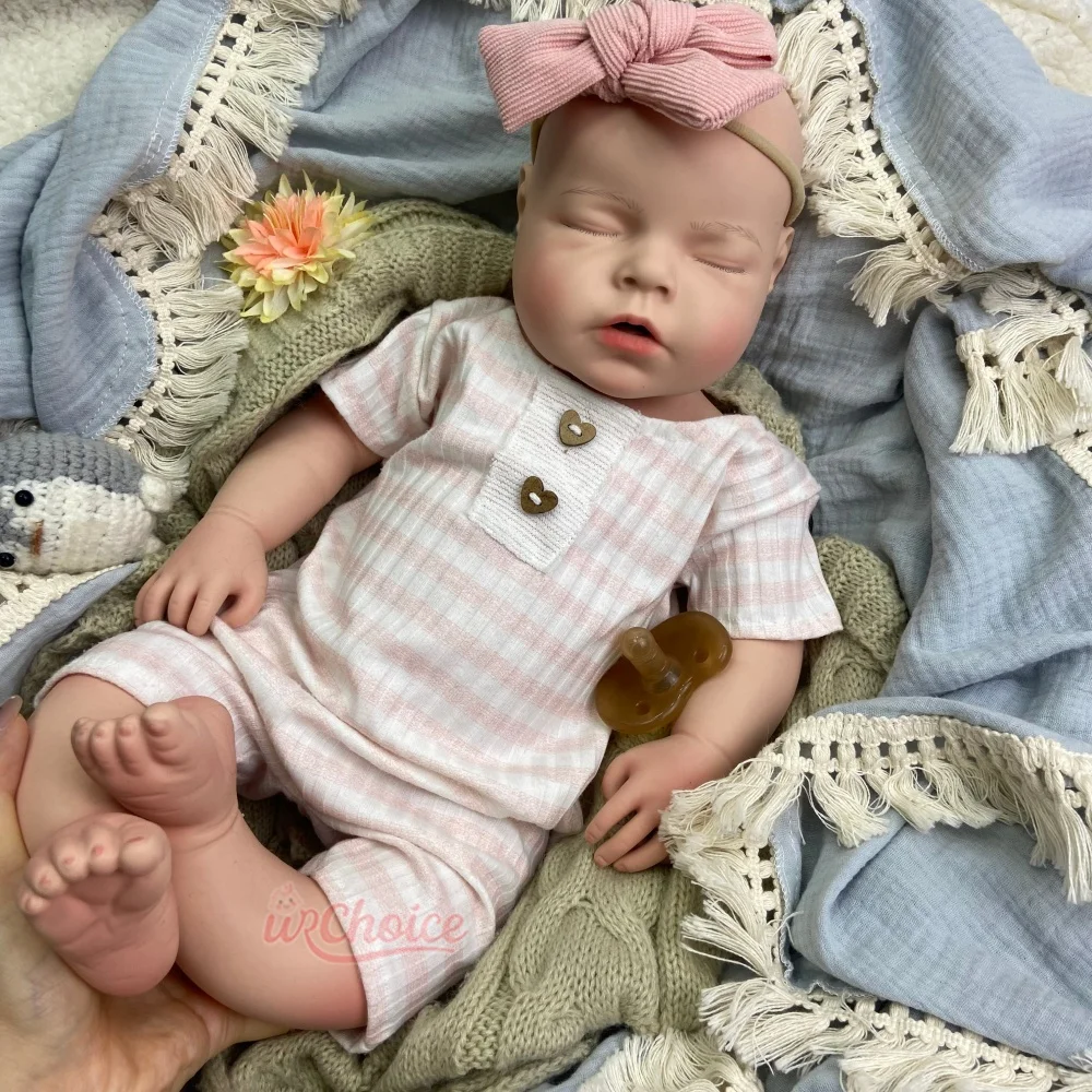 20Inch Chubby Weighted Girl Lifelike Silicone Reborn Girl Handmade Realistic Skin Veins Comfortable to Hold Newborn Doll for Adult Collectors