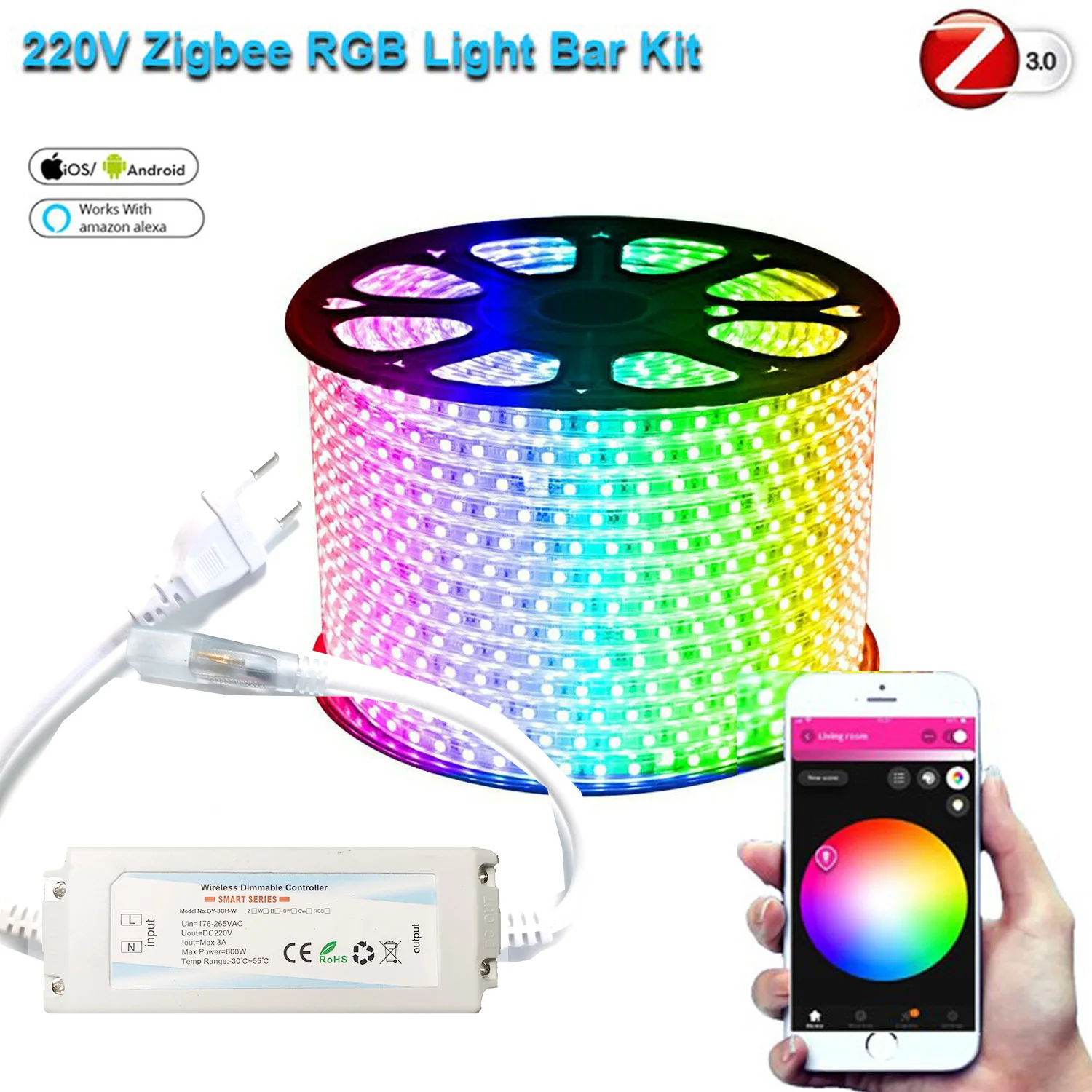 220V 230V Zigbee Smart Life Tuya Controller 1-15m RGB LED 5050SMD LED Strip Lights Dimmer Outdoor Waterproof for 2MQTT Alexa