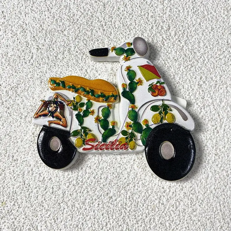

Sicily Tourist Souvenir Creative Lemon Cactus Motorcycle 3D Decoration3dPainted Refrigerator Magnet