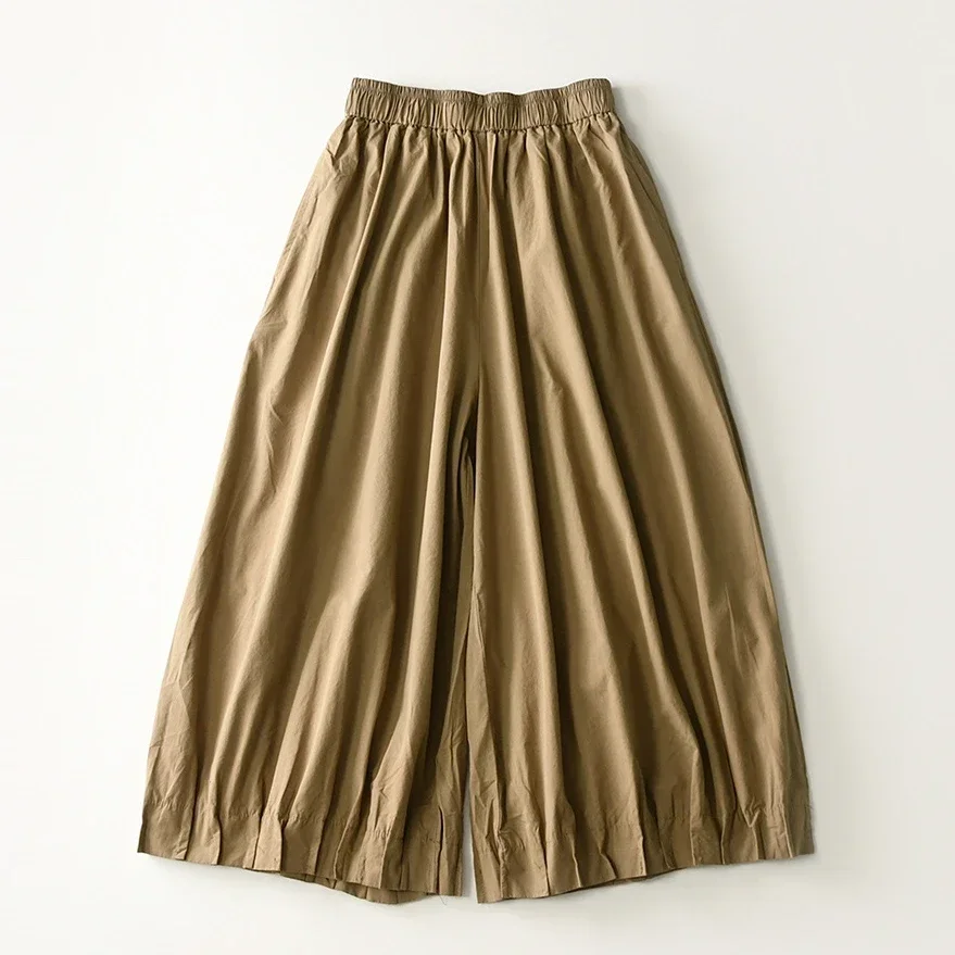 

Office Wear Stylish Pleated Cotton Long Wide Legs Pants Oversize Loose Elegant Bloomers Culottes Skirt Pants Cropped Trousers