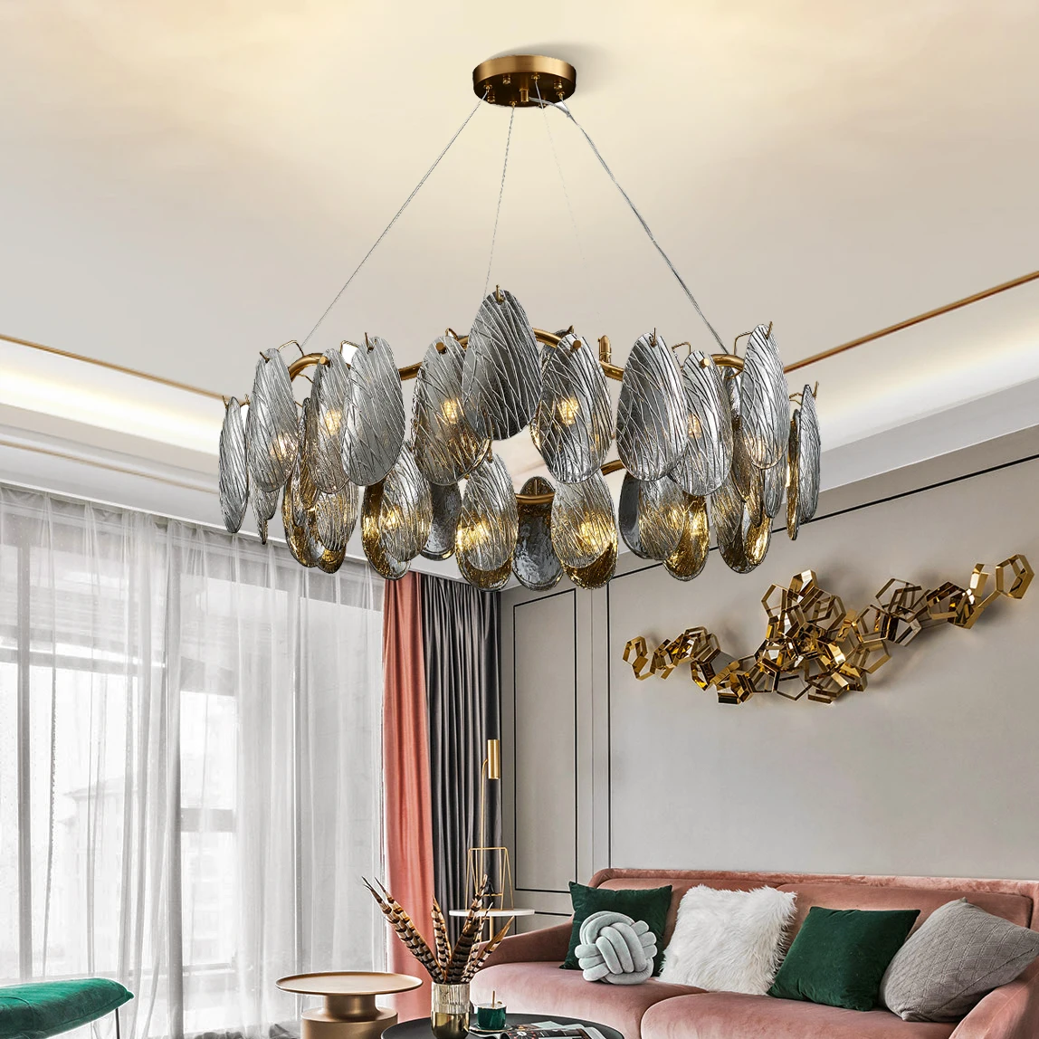 Modern Living Room Chandelier New Smoke Gray Crystal Hanging Lamp for Bedroom Round Dining Table Light Fixtures
