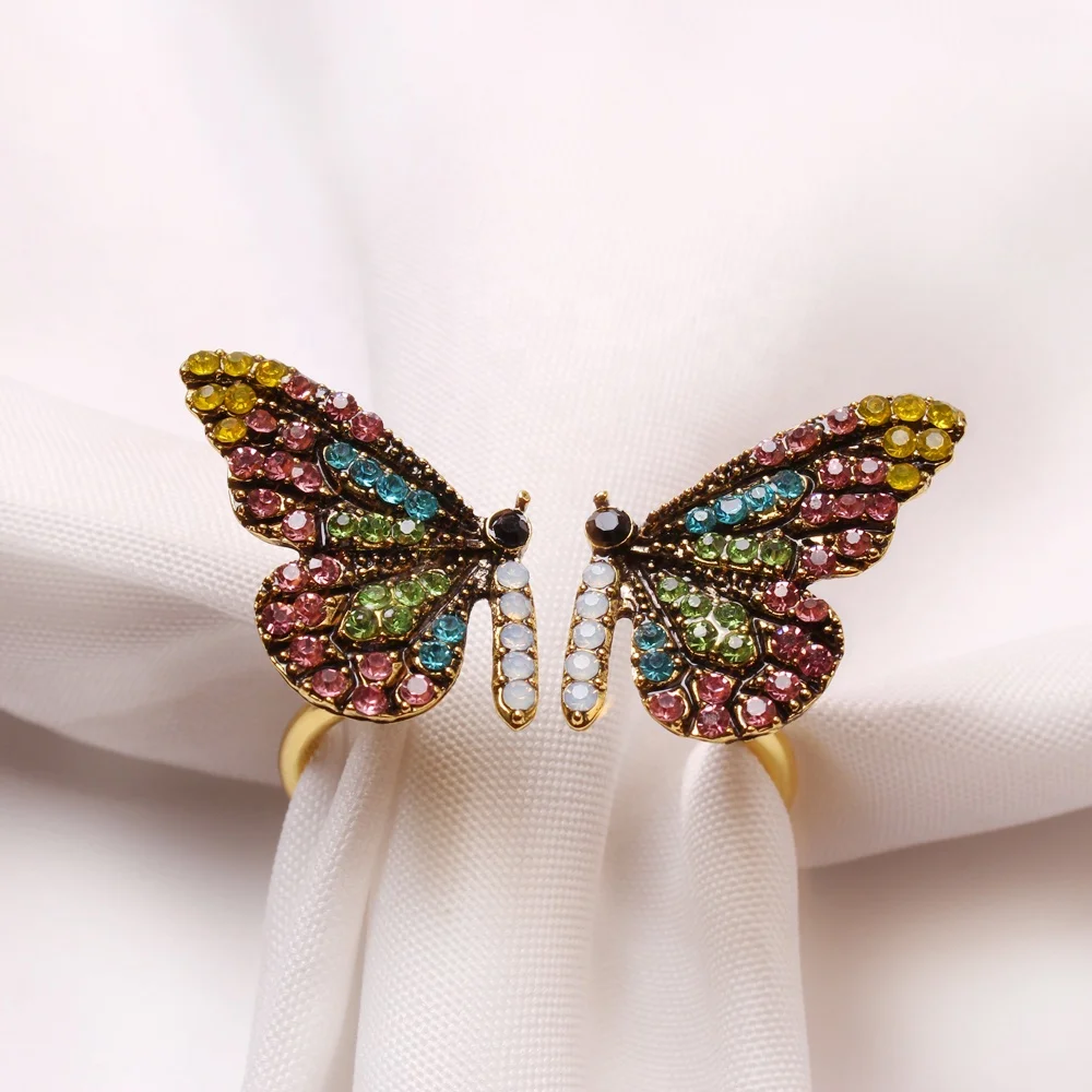 Judaica 6 pcs Butterfly Napkin Ring Rhinestone Napkin Holder Serviette Buckles for Wedding Party Banquet Home Table Decor