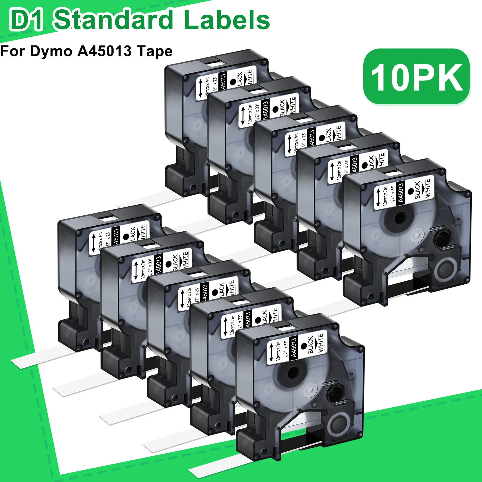 

5PK/10PK 12mm D1 Standard Label Tapes For DYMO A45013 45010 45020 Tape Ribbon Compatible for Dymo LabelManager 100 250 300 Maker