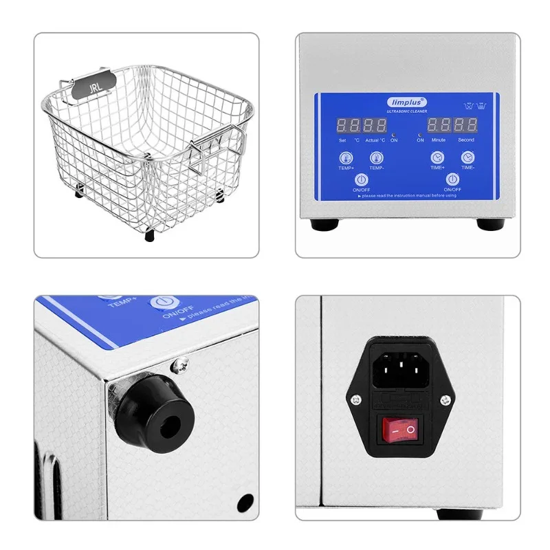Лемпplus 2лiter SUS304 Ультразвуковой очиститель ювелирных изделий Инструменты для татуировки Часы Очки Чистка 40 кГц с корзиной