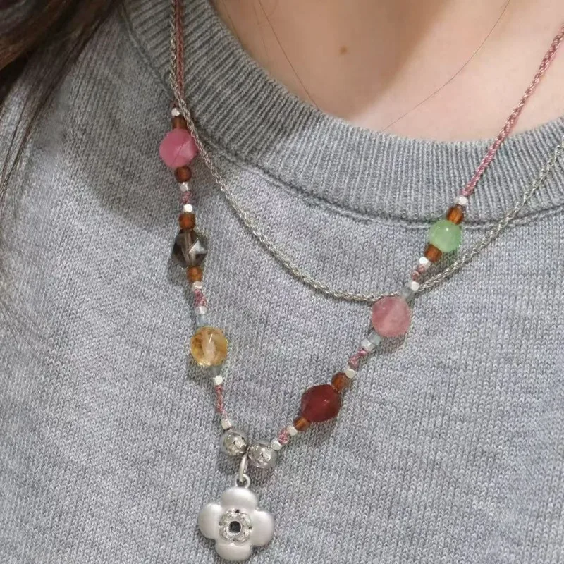 

Autumn Winter New Arrival Colorful Beaded Knitting Necklace for Women Niche Vacation Style Fashion High-end Collarbone Chain