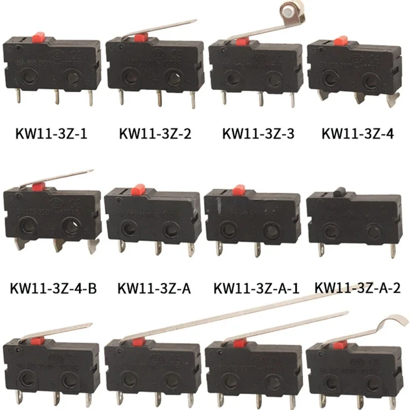10 PCS Mikroprzełącznik 2/3Pin NO/NC Mini wyłącznik krańcowy 5A 250VAC KW11-3Z Dźwignia łuku rolkowego Snap Action Push Mikroprzełączniki