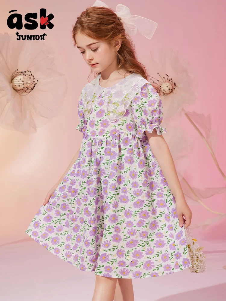 اسأل فستان الأميرة الصيفي للفتيات الصغيرات ذو الياقة الشبكية على شكل زهرة حلوة #4