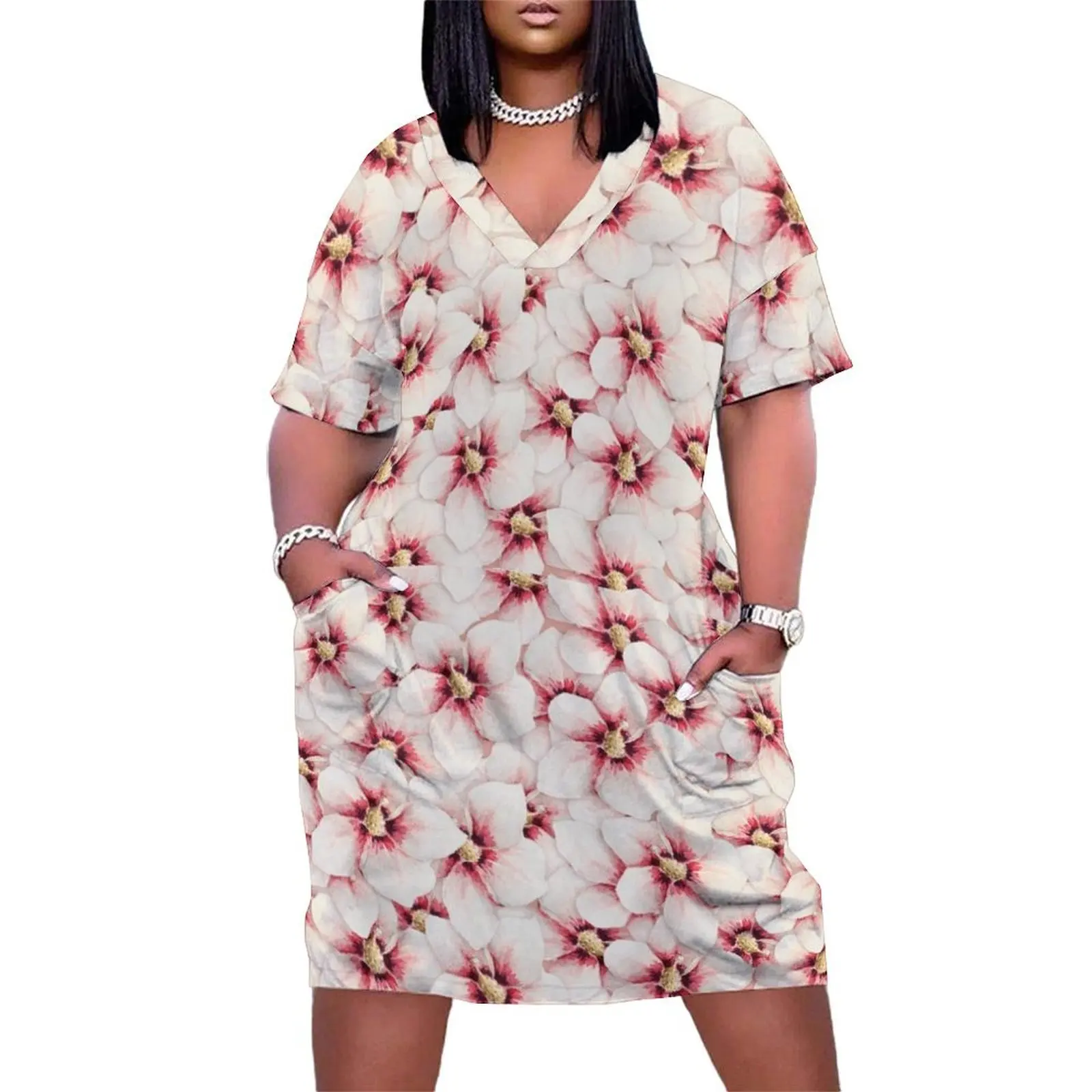 

pink floral nice Dresses Loose Pocket Dress Woman clothes Evening gown