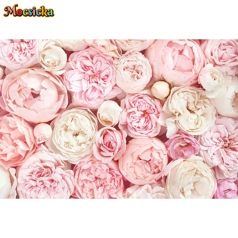 Pink Floral Photo Wallpaper Background Flowers Bloom Wedding Decor Bridal Shower Birthday Portrait Backdrops Photography Props