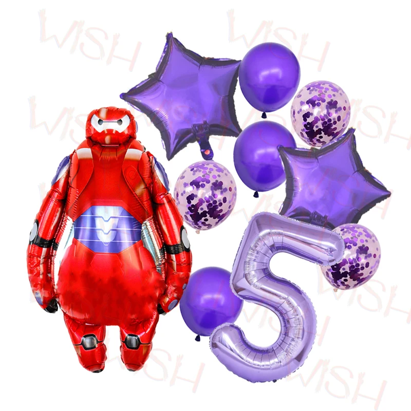 Cartoon Big Hero 6 Birthday Party Decoration Home Golden Aluminum Film Number Balloon Baymax Boy Gift Baby Shower Supplies