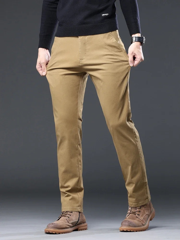 98%Cotton Autumn New Men\'s Business Casual Pants No-iron Straight Elastic Fashion  Trousers Classic Male Baggy Pants 4 Colors