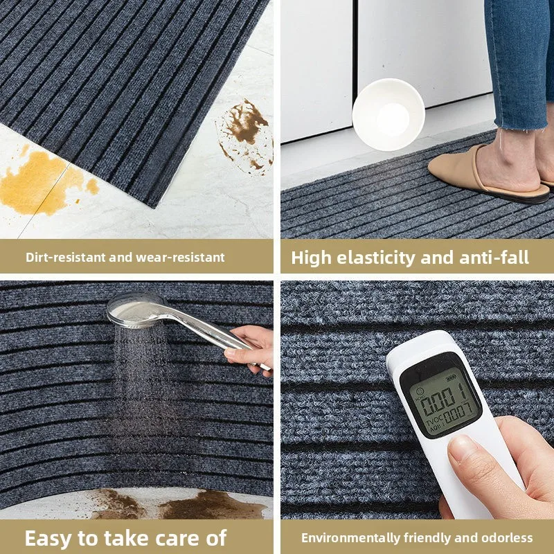 Simple striped blended kitchen floor mat Non-slip, water-absorbent, oil-resistant floor mat, long strip household mat 4