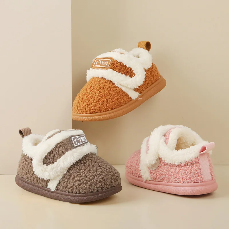 

Pantuflas Child Cotton Slippers Solid Warm Kid Winter Home Shoe Boy Girl Plush Floor Shoe Indoor Soft Sole Anti-slip Cotton Shoe