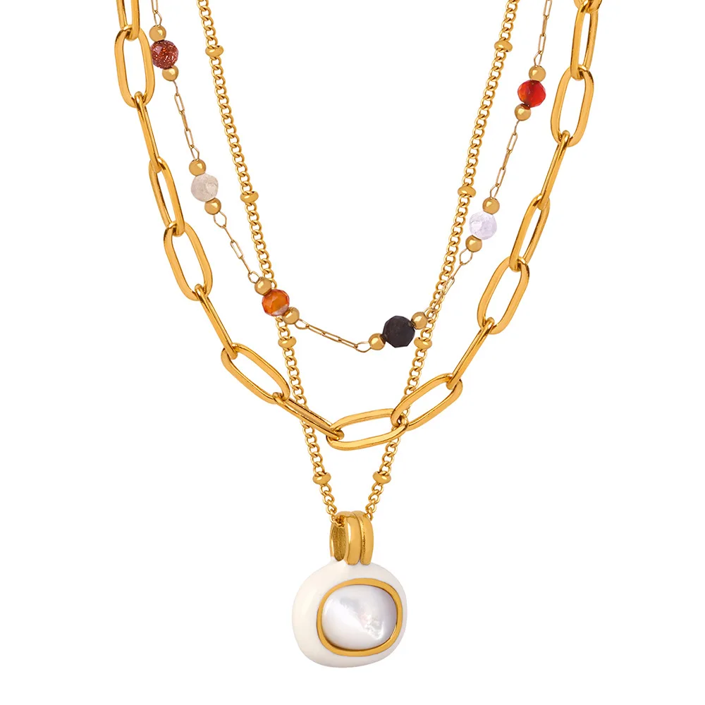 336L Stainless Steel Necklace For Women 18k Gold Plated Handmade Jewelry  Natural Stone Beaded Female Choker