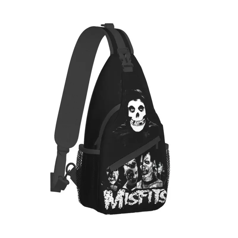 Punk Rock Misfits Skull Sling Chest Bag Customized Heavy Metal Music Shoulder Crossbody Backpack for Men Travel Hiking Daypack