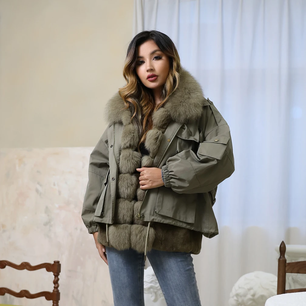 

Long Parka Real Fur Coat Winter Women Natural Fox Fur Jacket Fashion Design Casual New Streetwear