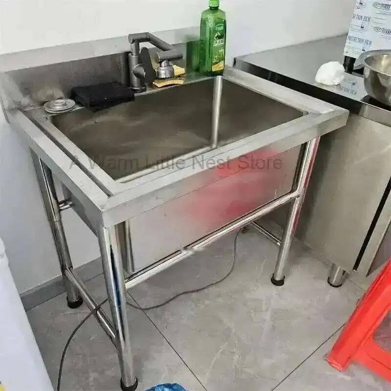 

Утолщенная и углубленная большая коммерческая кухонная мойка из нержавеющей стали для ресторанов, одинарная, напольная, для мытья посуды, кухонные принадлежности