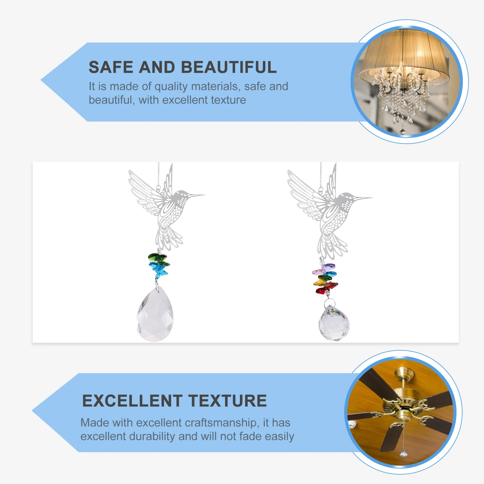 

2Pcs Creative Crystal Pendants for Home Hanging Decorations Beautiful Craftsmanship Shiny Reflected Light Ornament