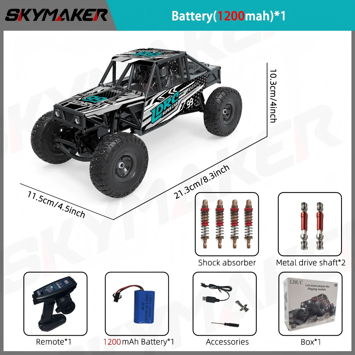 LDRC LD18499 RC Car 1/18 Full Scale 2.4G 4WD Remote Control Car with LED Headlight Climbing Vehicle Car Model Toys for Boy Gifts image 3
