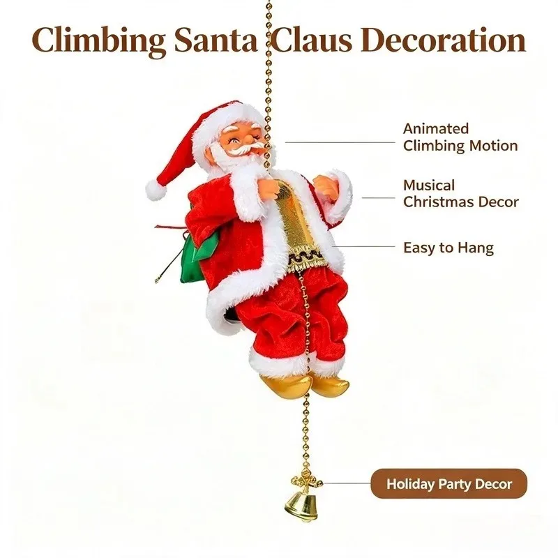 Electric Climbing Santa Claus Figure, Animated Musical Christmas Decoration for Home Holiday Party