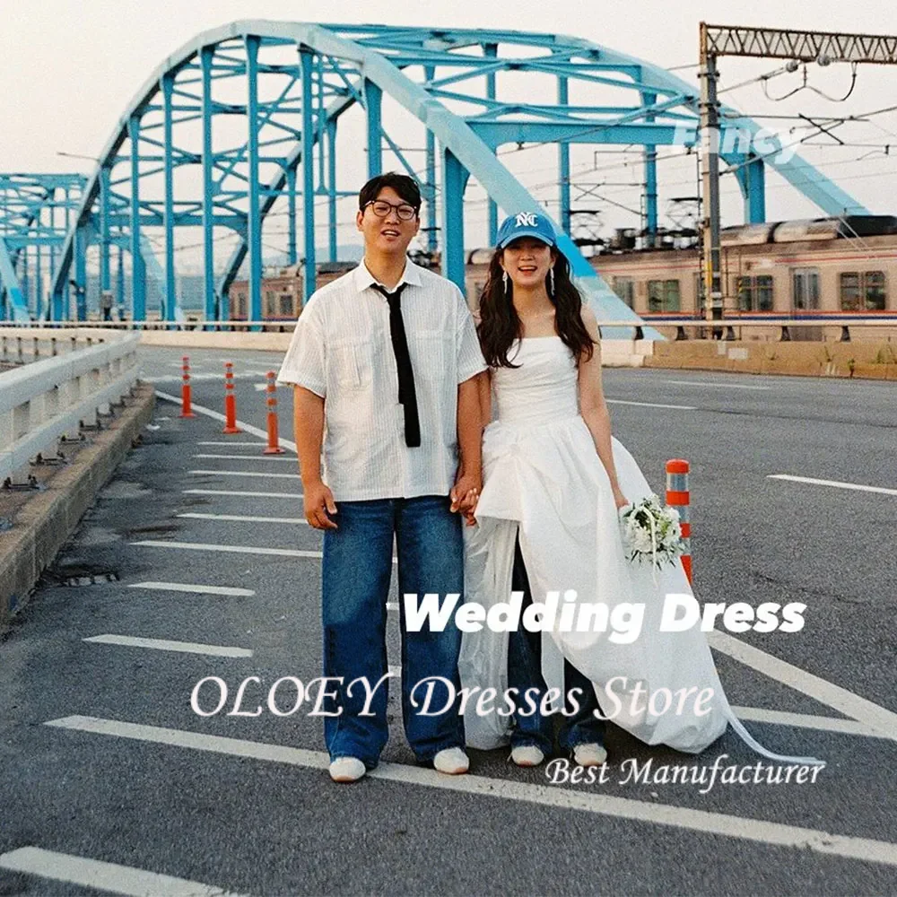 OLOEY Modern Strapless Irregular Level Korea Dress PhotoShoot Short Taffeta Bridal Gowns Customized Corset Back 2025