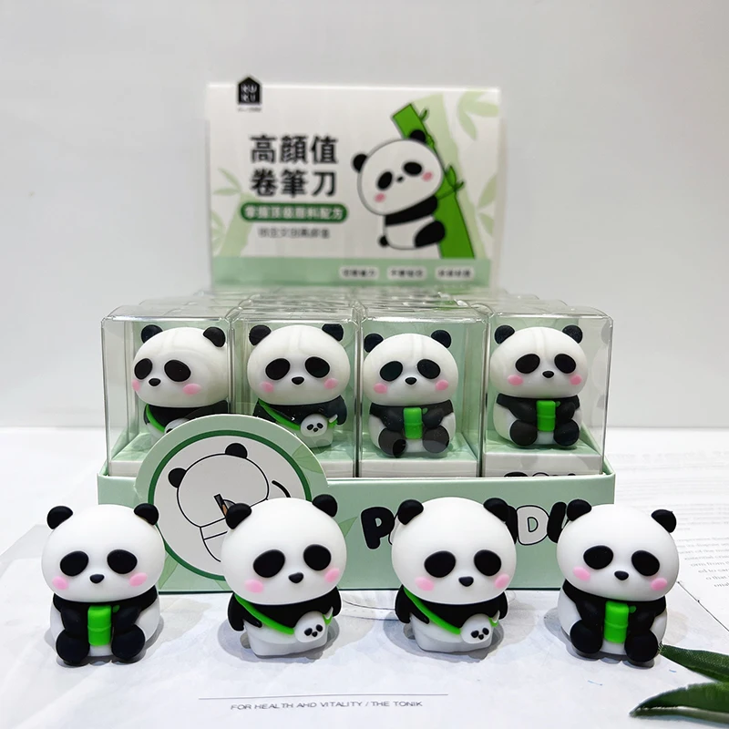 Cute Mini Panda Pencil Sharpener Silicone Single Hole Wooden Pencil Cutter for School Kids Korean Stationery Office Supplies