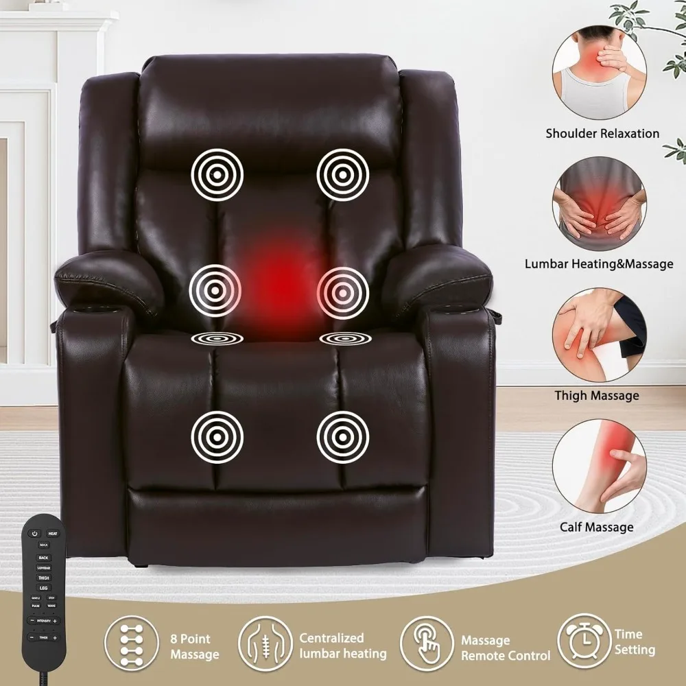كرسي كرسي رفع كهربائي كبير الحجم بمحرك مزدوج لكبار السن، كرسي من الجلد الصناعي عالي التحمل بوزن 400 رطل مع تدليك وحرارة، #5