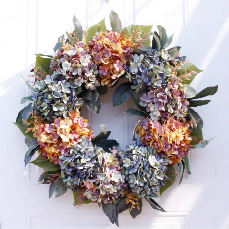 

22 Inch /56cm Autumn Hydrangea Wreath Door Wall Decoration Ornaments Christmas New Year Supply Wedding Decorative Flowers Wreath