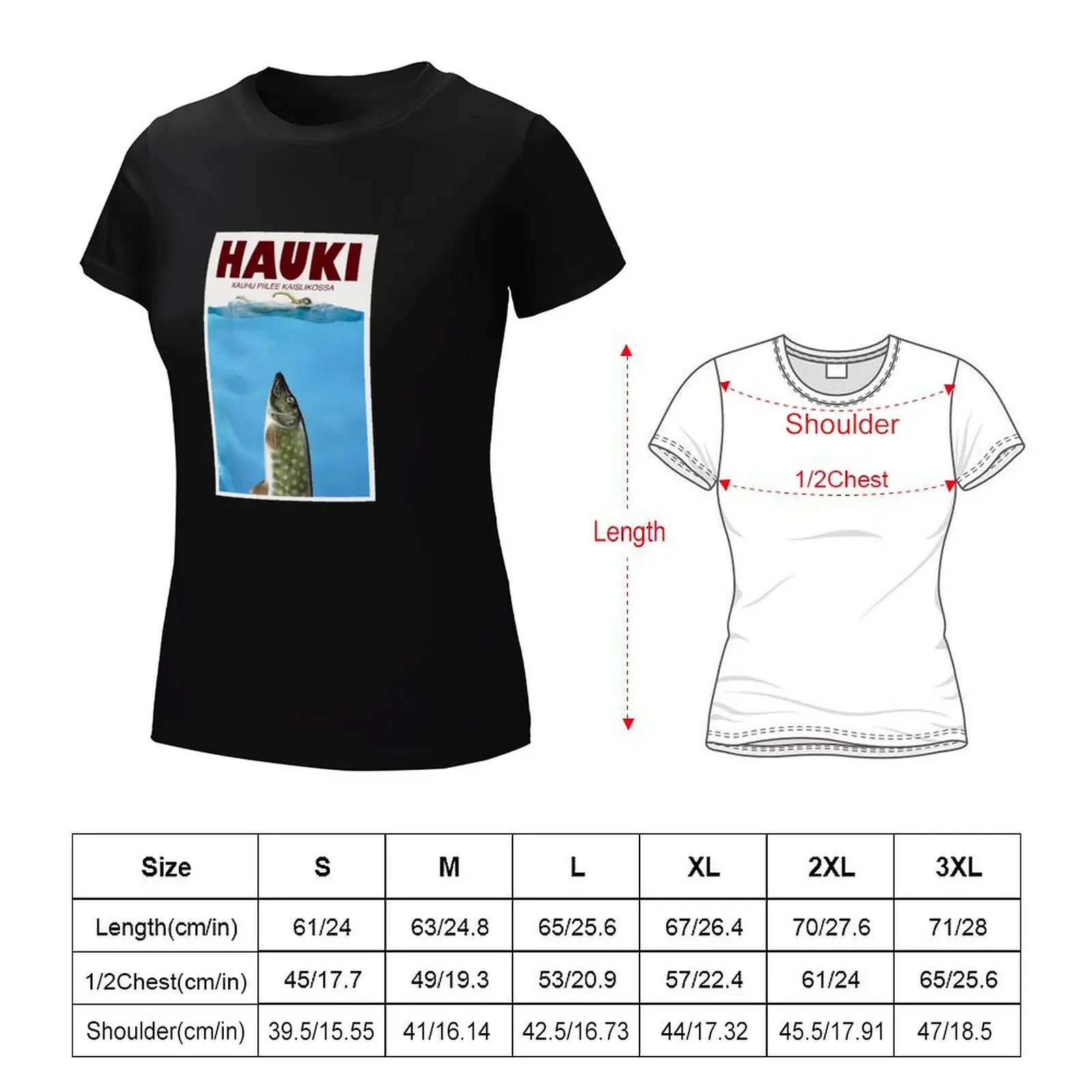 Hauki horror movie Jaws parody Finland poster T-Shirt female summer clothes t-shirts for Women loose fit